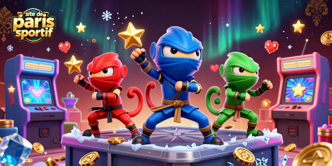 Des ninjas caméléons en action sur un site de paris sportif, mettant en avant des éléments de jeu dynamiques.