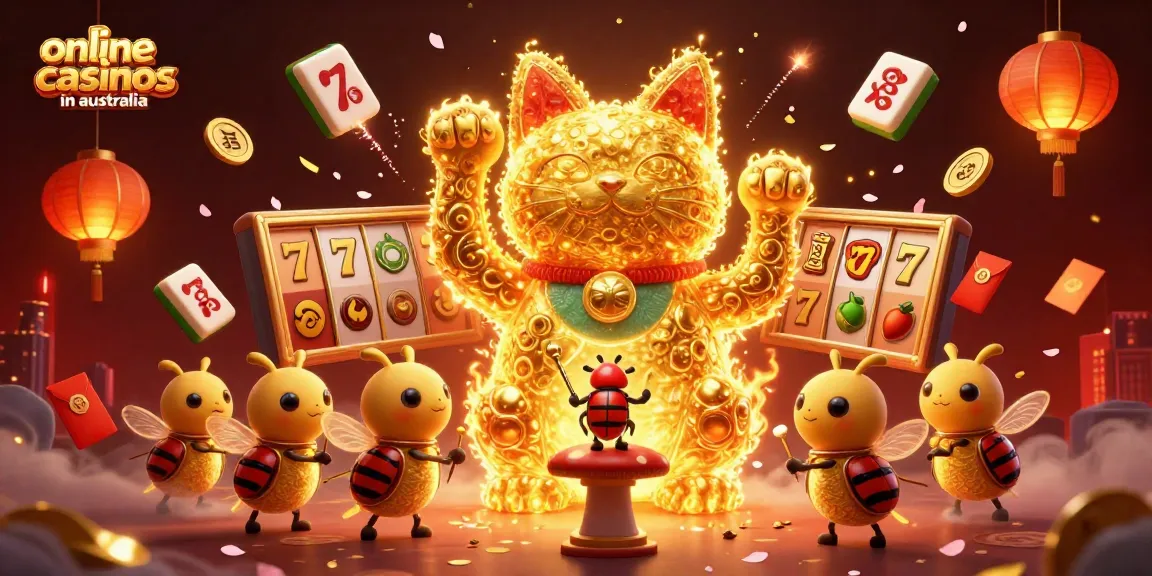 Engage with online casinos in Australia showcasing vibrant slot games and festive elements.
