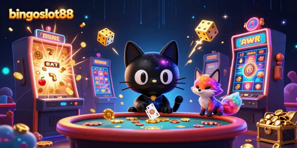 Permainan bingoslot88 yang menarik dengan kucing lubang hitam dan teman rubah, menyedot chip emas.