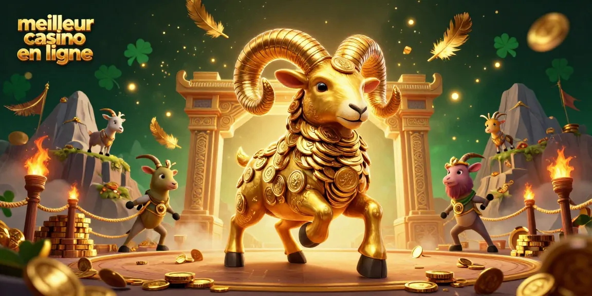Visitez le meilleur casino en ligne avec un bélier doré et des éléments de jeux d'argent captivants.