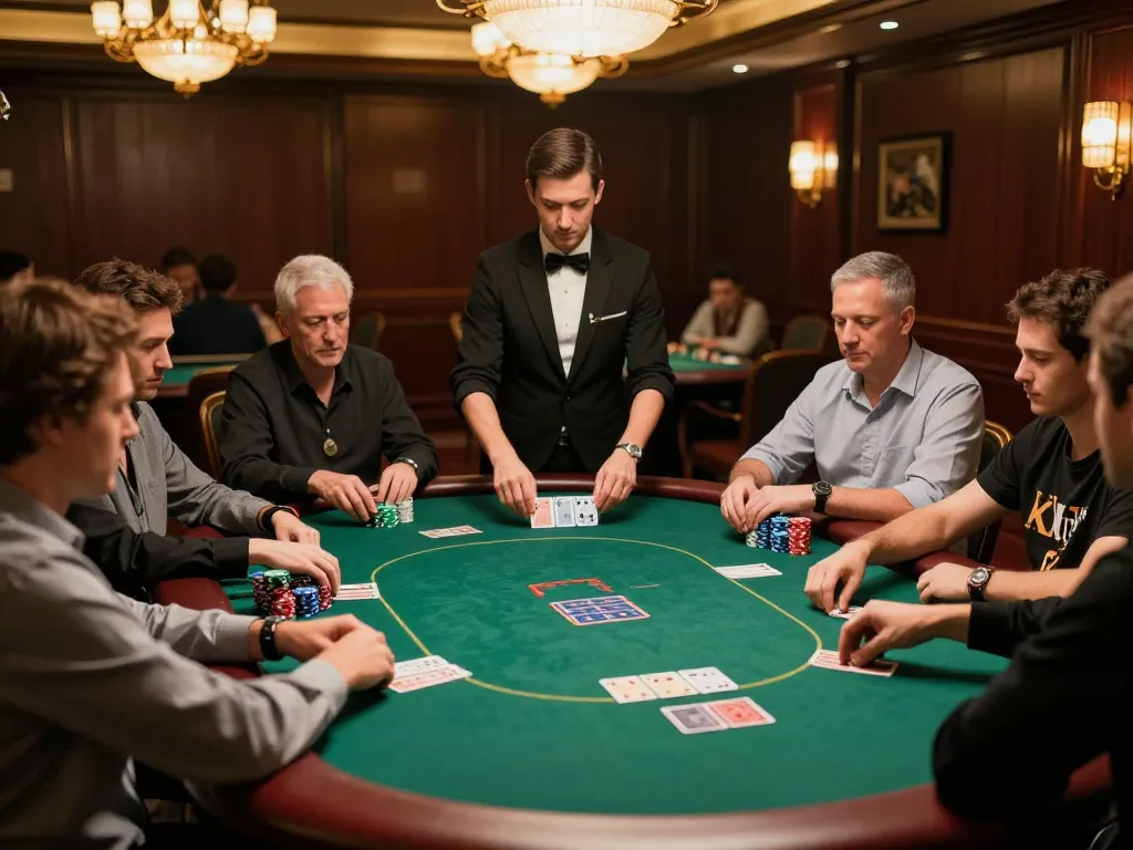 Players engaging in a high-stakes poker game at MB88 casino, showcasing strategic gameplay and excitement.