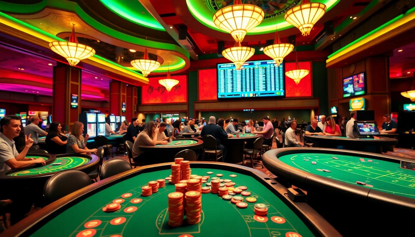 Explore reddit csgo gambling sites through a lively casino scene with players and colorful gaming tables.