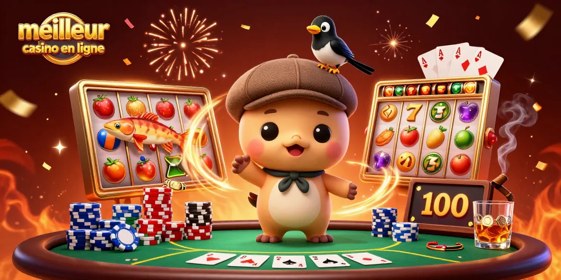 Frayez des gains au meilleur casino en ligne avec une illustration colorée de Nessie et des éléments de jeu.