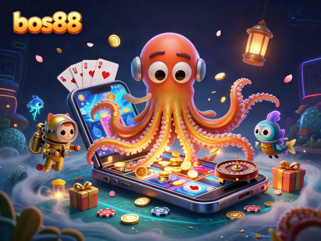 Mengalami bos88 dengan kraken 3D dan slot berkilauan di lautan harta yang berkilau.