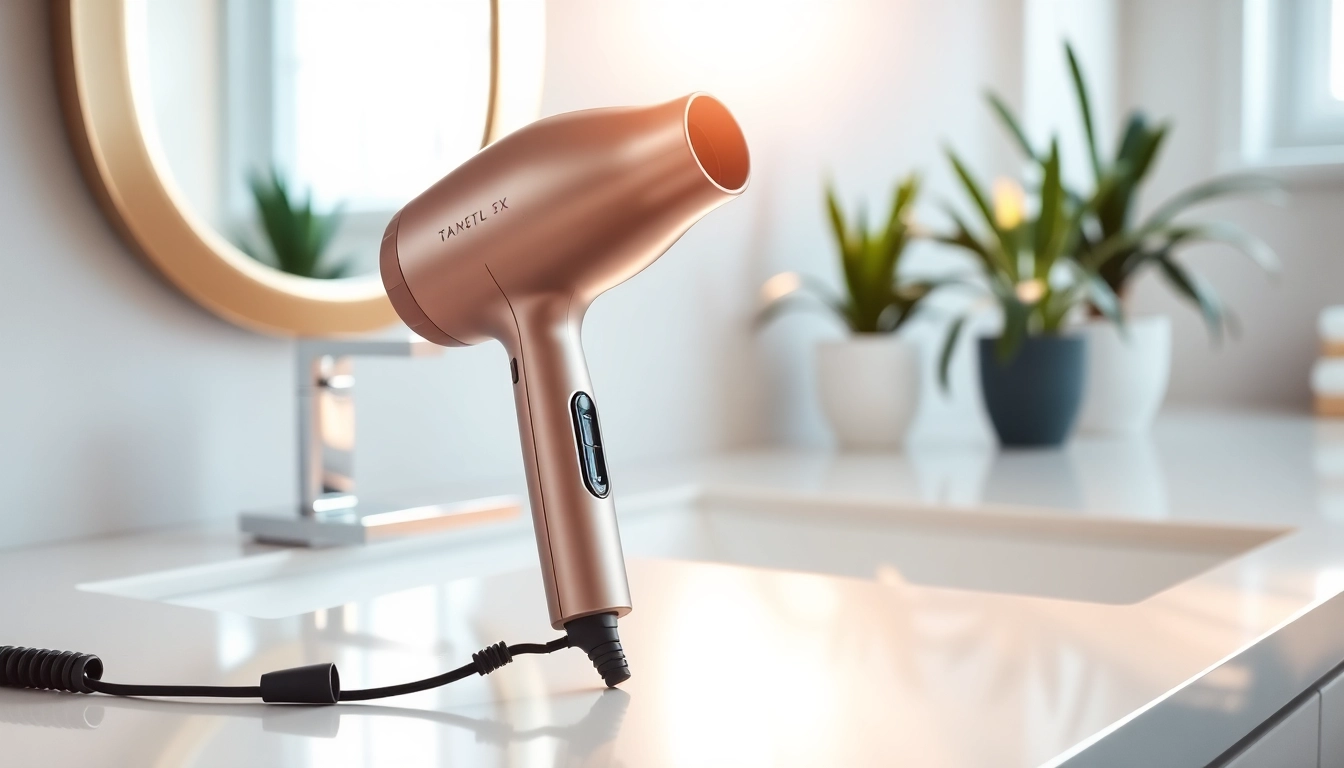 Styling with an Ionic hair dryer, highlighting its sleek design and professional features.