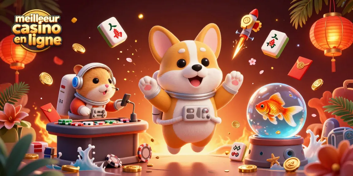 Jouez au meilleur casino en ligne avec un corgi astronaute et des jetons flottants dans une scène dynamique.