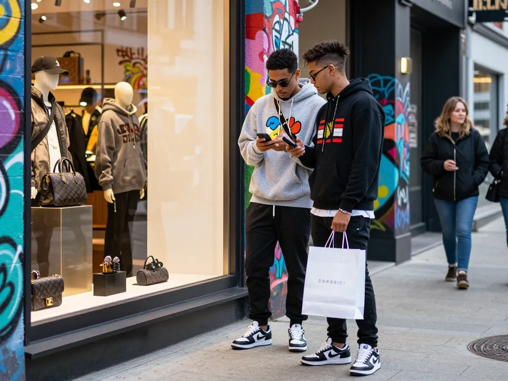 Exploring trendy fashion options featuring 명품 레플리카 in urban boutique.