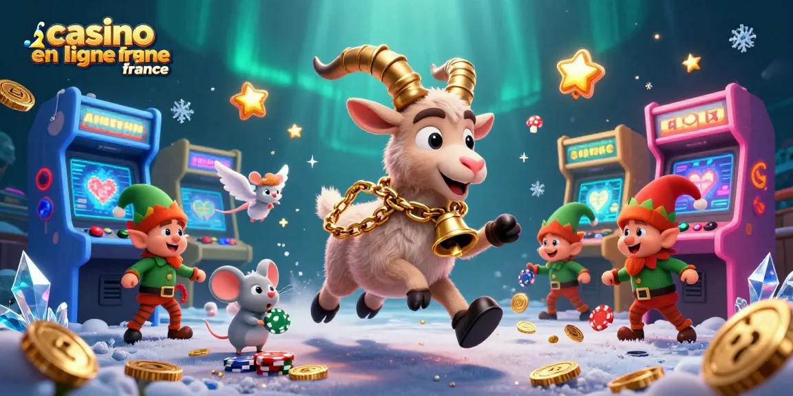 Illustration dynamique de casino en ligne France avec Krampus et des gremlins volants.