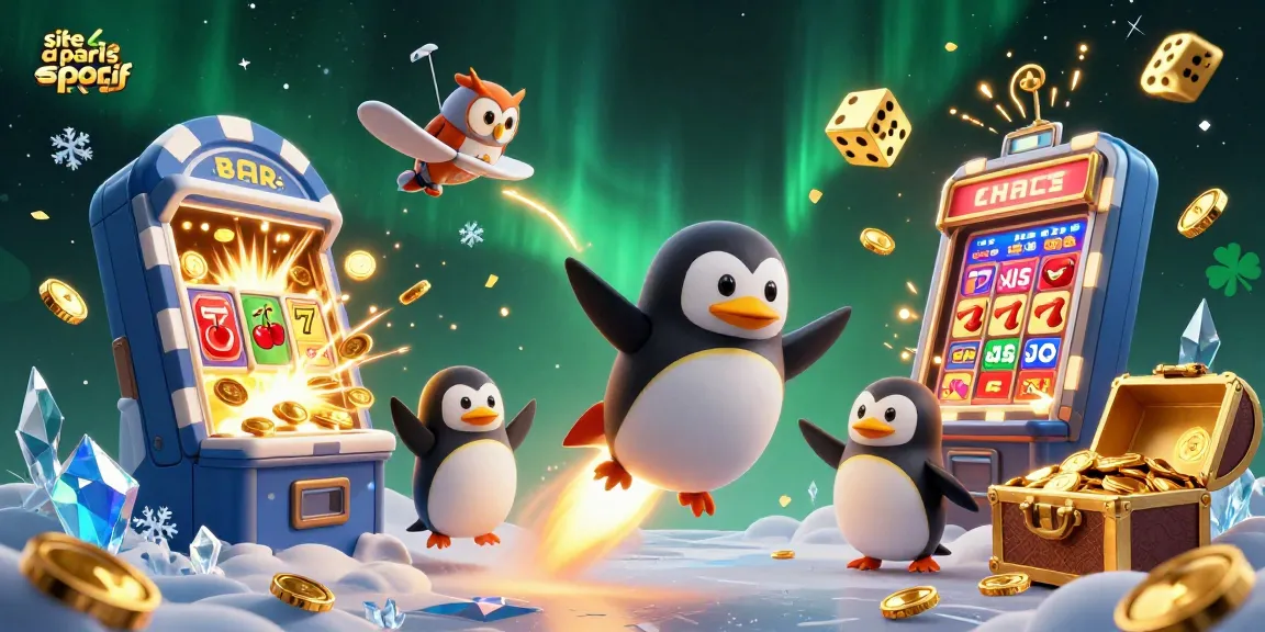 Animations de paris sportifs sur un site de paris sportif avec un pingouin gagnant en or