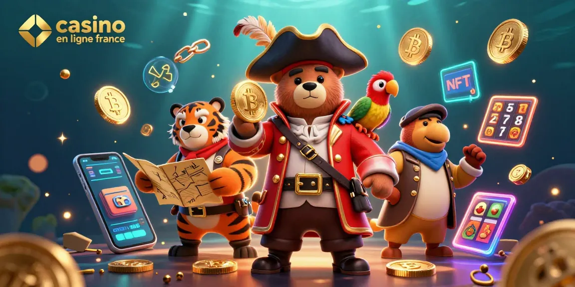 Illustration 3D captivante mettant en scène un ours pirate et un tigre, promouvant le casino en ligne France.