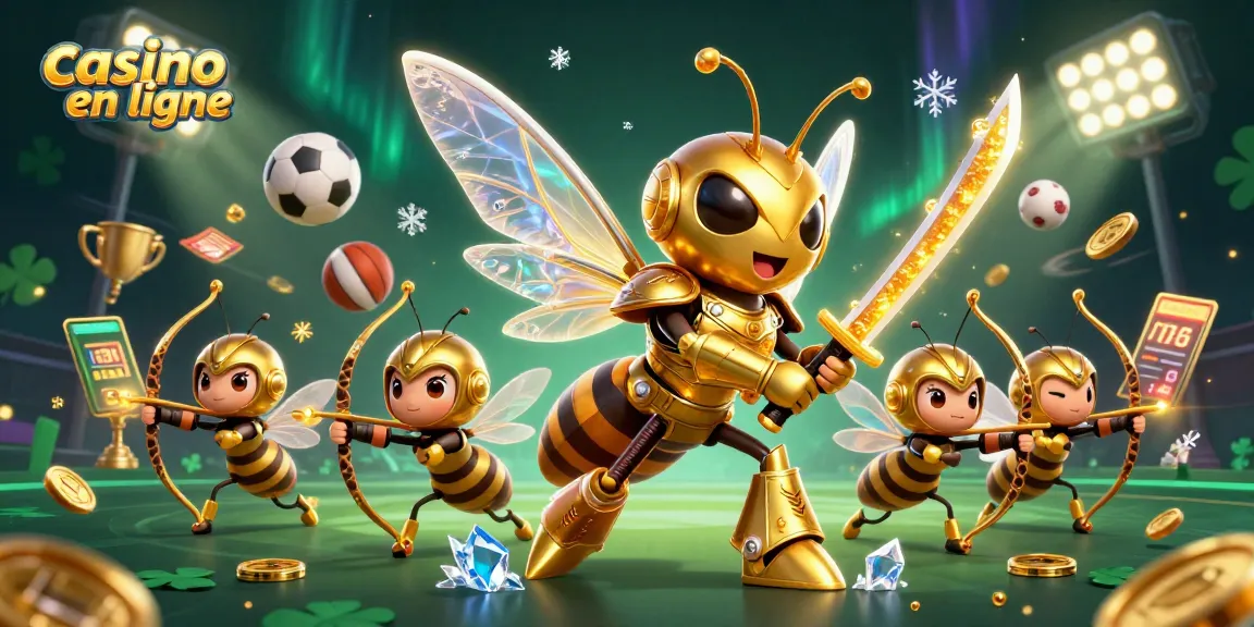 Découvrez l'univers vibrant du casino en ligne avec un géant frelon samouraï et des archers en or.