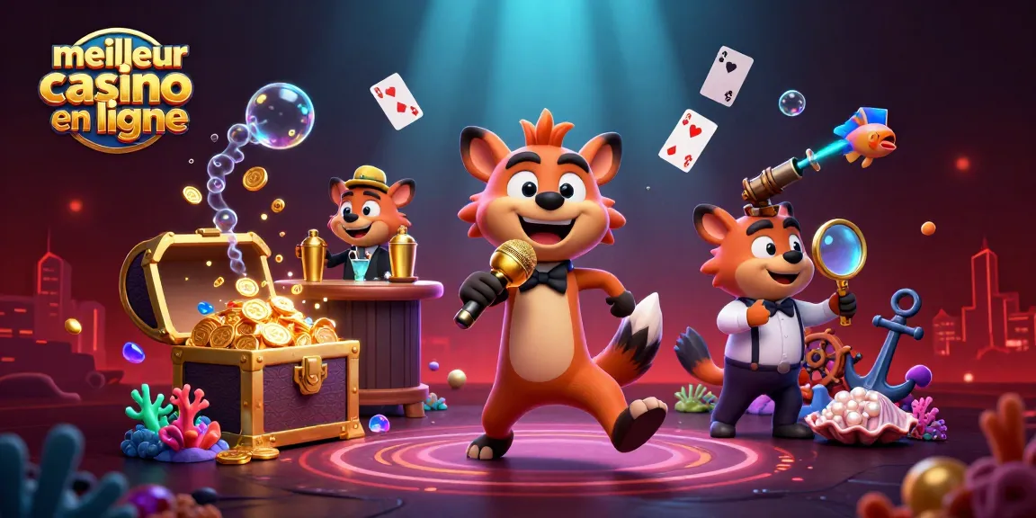 Meilleur casino en ligne : hyènes comédiennes et barman dans une scène animée pleine de trésors.