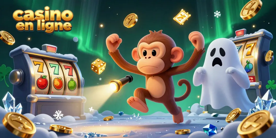 Découvrez les jeux captivants du casino en ligne avec une illustration de fantômes et des éléments dorés.