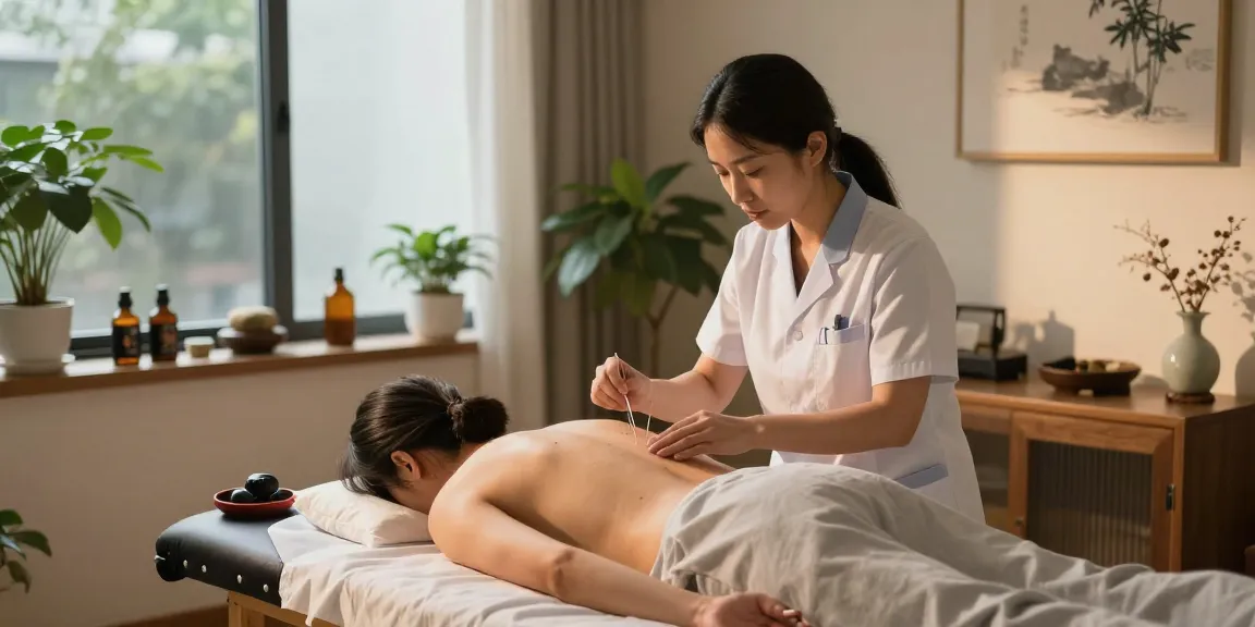 Patient receiving treatment at 수원교통사고한의원 in a calm, healing environment with professional acupuncturist.