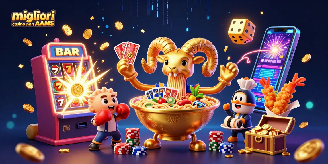 Gioca nei migliori casino non AAMS con una scena animata di giochi e premi in un mondo colorato.