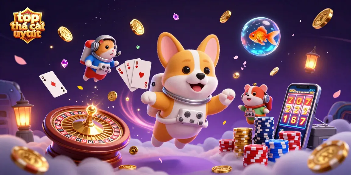 Experience the thrill of top nhà cái uy tín with a 3D cartoon astronaut and vibrant casino elements.