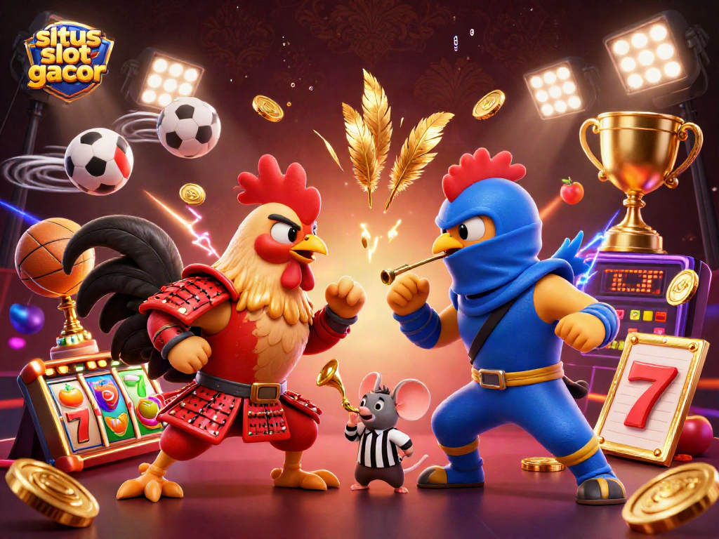 Engage with situs slot gacor’s captivating fight between rooster characters amidst dynamic slots and sports elements.
