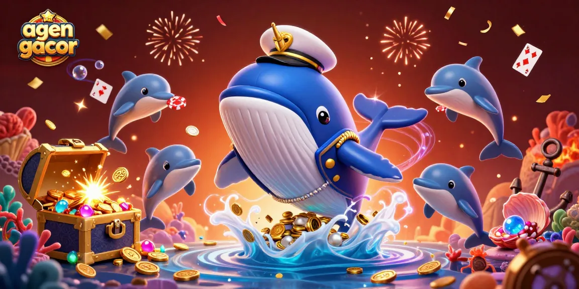 Experience the thrill of agen gacor with a vibrant scene featuring a whimsical whale and playful dolphins.