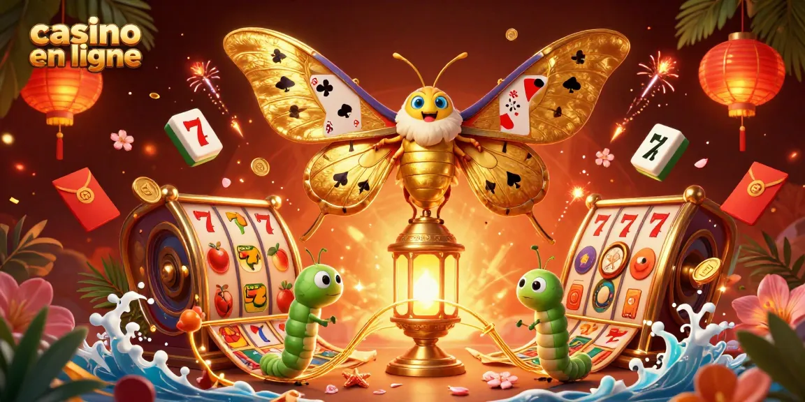Découvrez ces jeux passionnants de casino en ligne avec un papillon majestueux et des éléments de jeu flottants.
