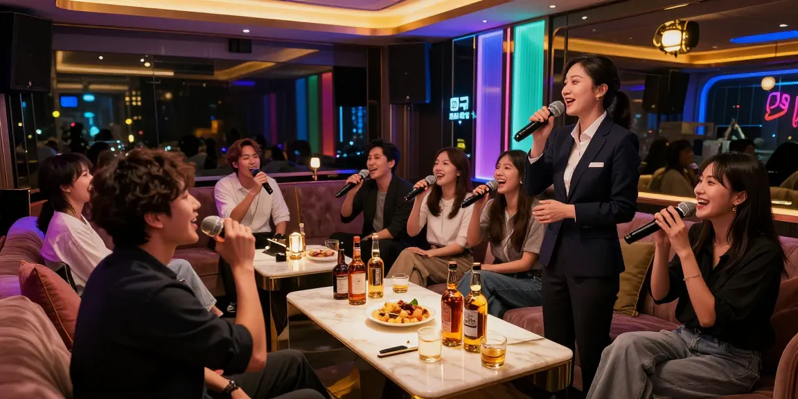 Experience the vibrant atmosphere of 강남가라오케 with friends, drinks, and lively entertainment in a luxurious setting.