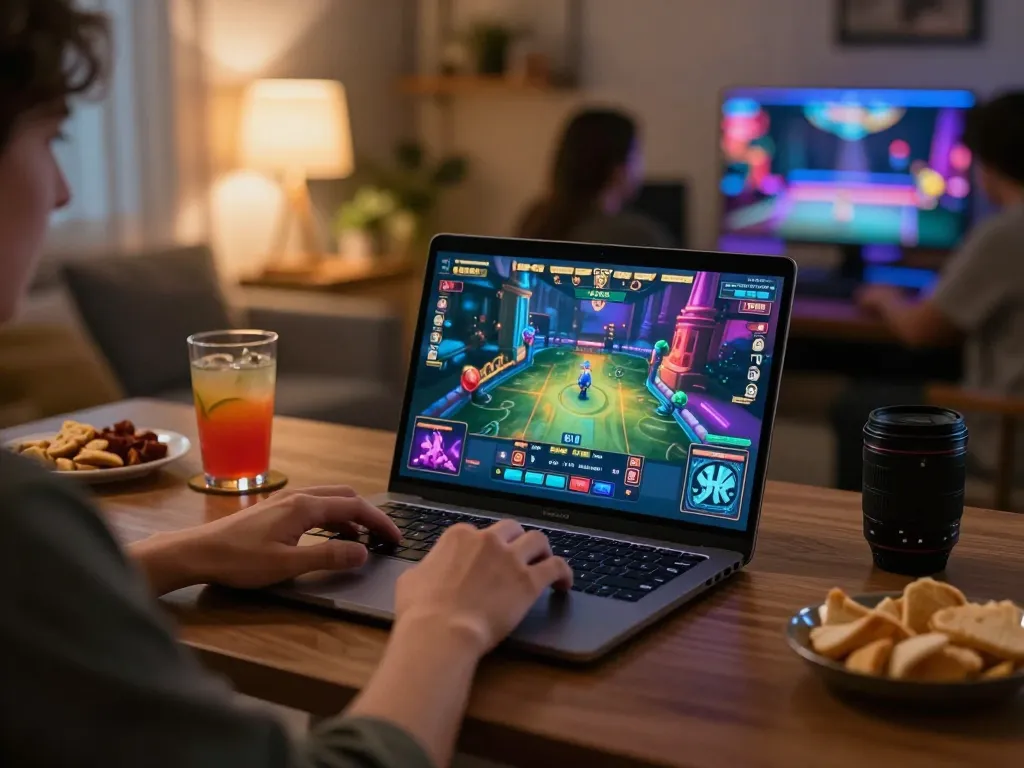 Engaged user playing at home on 123b online casino, showcasing a vibrant gaming interface with cozy elements