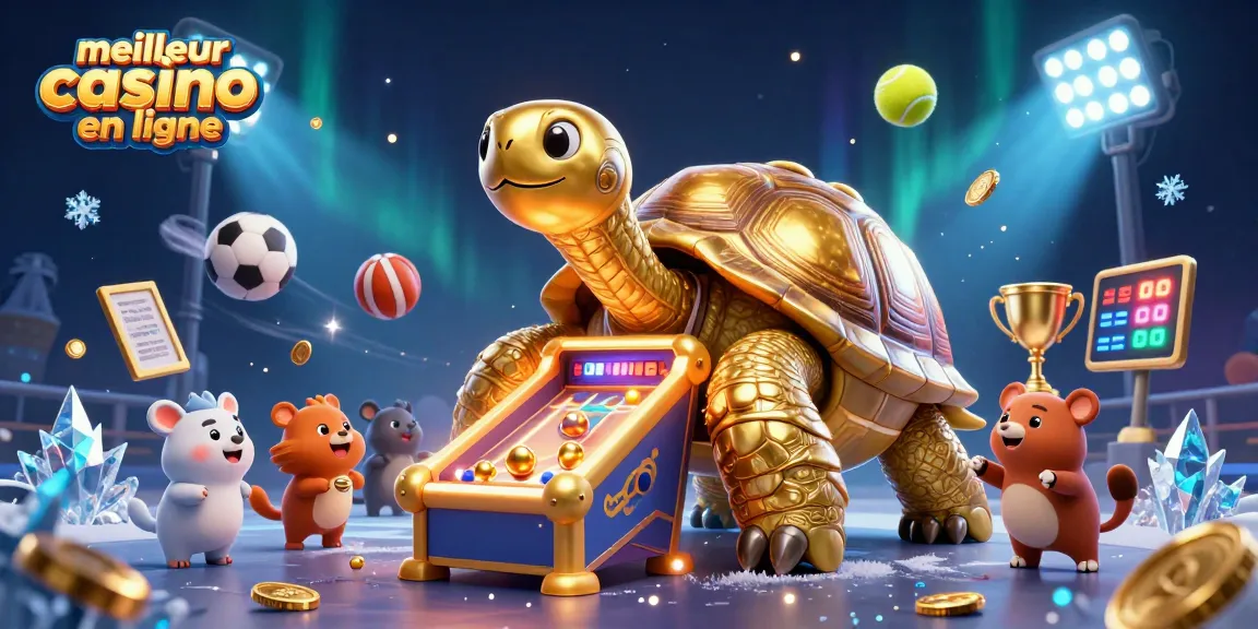 Découvrez le meilleur casino en ligne avec une tortue dorée jouant au flipper et des animaux ravis.