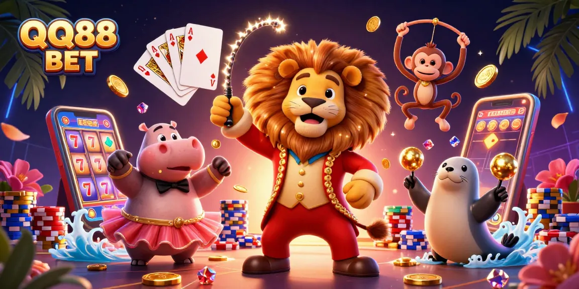Engage with QQ88 BET as you spin for wins in a vibrant casino world filled with diverse characters and game elements.