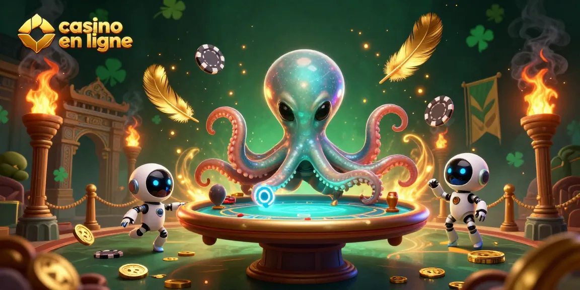 Plongez dans le monde du casino en ligne avec cet octopus alien animant une table holographique.