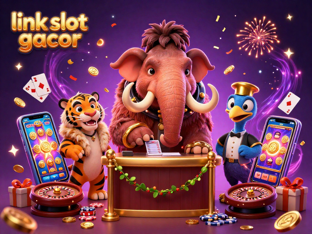 Engage in the excitement of link slot gacor with a vibrant casino scene featuring a bouncer, VIP guest, and dodo doorman.