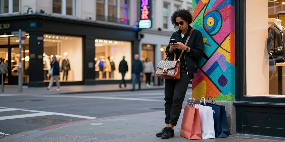 Stylish individual with 명품 레플리카 handbag in urban setting, showcasing trendy street fashion.
