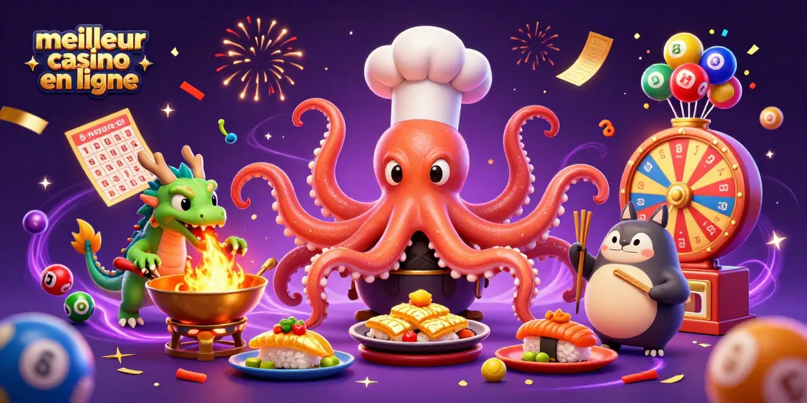 Découvrez le meilleur casino en ligne avec une scène animée et festive de jeux et de loteries.