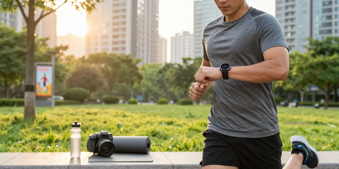 Pengguna memantau kesehatan menggunakan https://www.polarfitbitshop.com/fitbit-luxe/ saat jogging di taman kota.