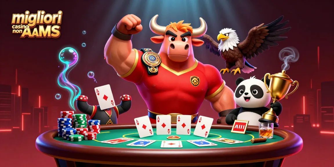 Gioca nei migliori casino non AAMS vincendo con il bull mascherato e amici in un'illustrazione vivace!