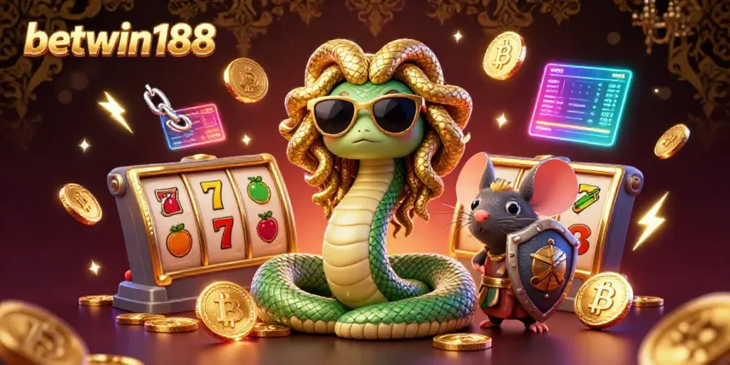 Akses cepat betwin188 melalui ilustrasi Medusa dan mouse prajurit di kasino.
