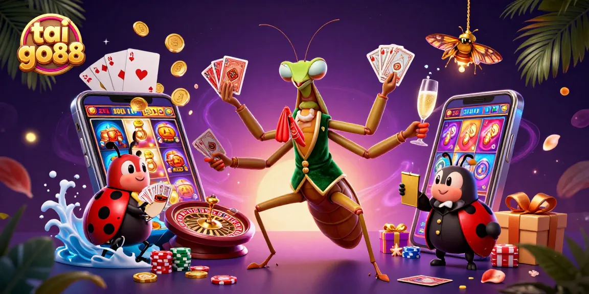 Experience the excitement of tai go88 with a dynamic casino scene featuring colorful slots and gambling elements.