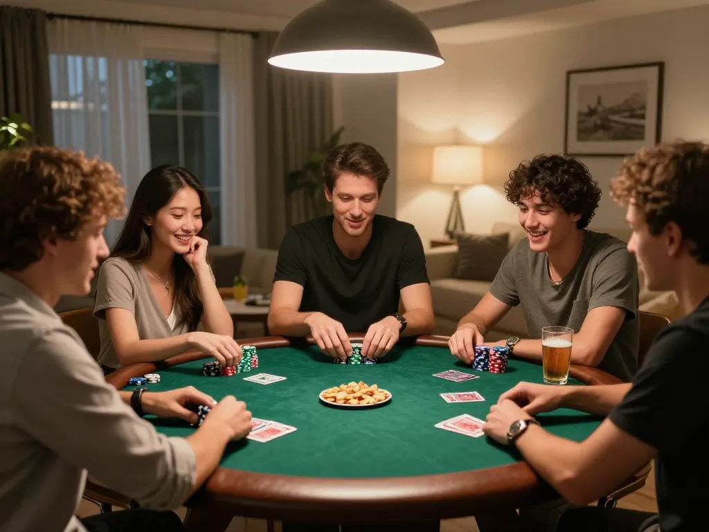 Engaged players enjoying Texas Hold'em in friendly poker night, sc88 đăng nhập for seamless access.