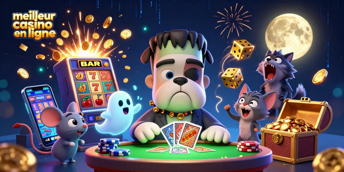 Jouer au meilleur casino en ligne avec une illustration captivante d'une scène de casino animé.