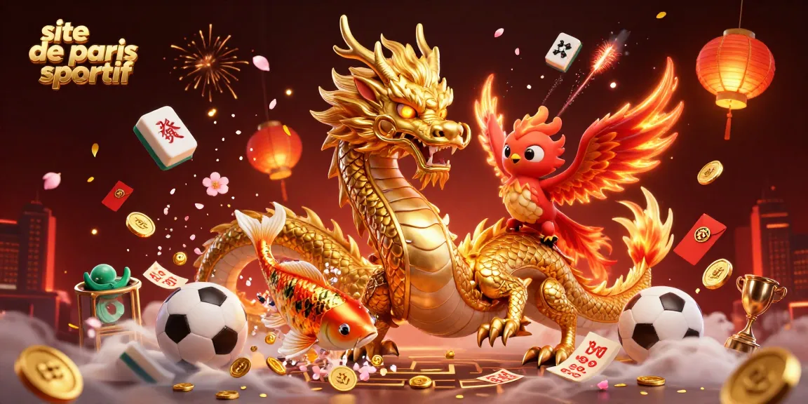 Pariez sur le site de paris sportif avec un dragon doré et une carpe chanceuse illuminée par des lanternes.