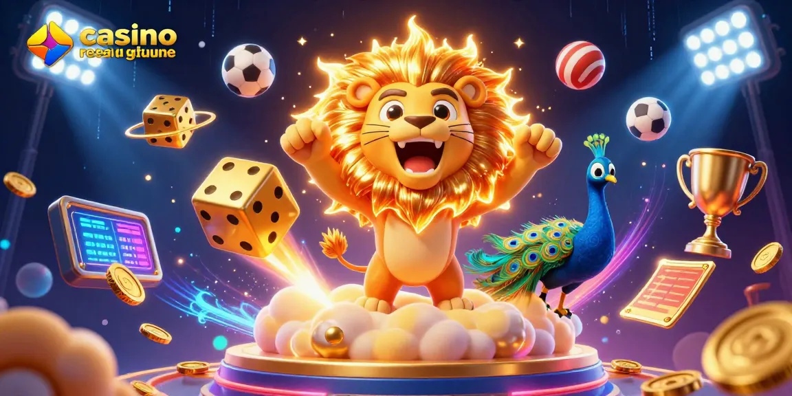Retrouvez casino en ligne retrait instantané dans cette illustration 3D dynamique où des éléments de jeu s'entrechoquent.