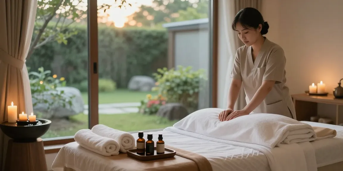 Relaxing 서울출장마사지 session in peaceful massage room with calming atmosphere.