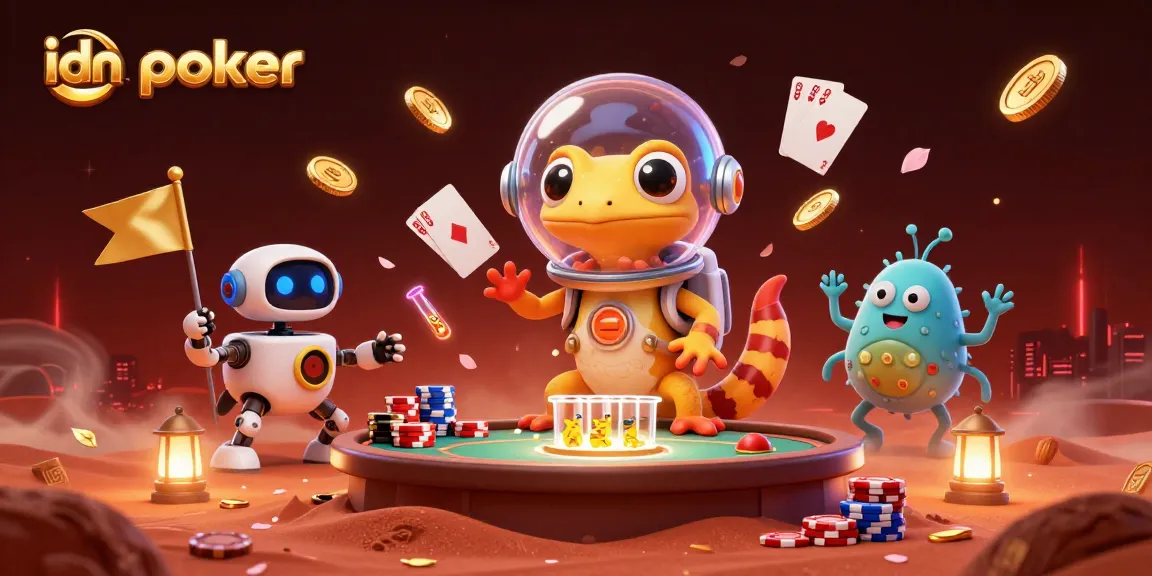 Experience thrilling idn poker action with an engaging 3D illustration of a gecko in a casino adventure.