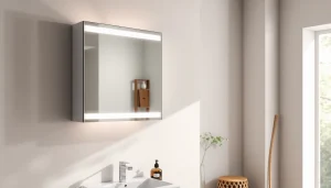 Stylish sonni Spiegelschrank in modern bathroom enhances storage and decor.