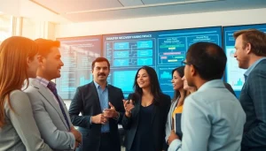 Team strategizing Disaster Recovery Planning with digital tools in a modern office.