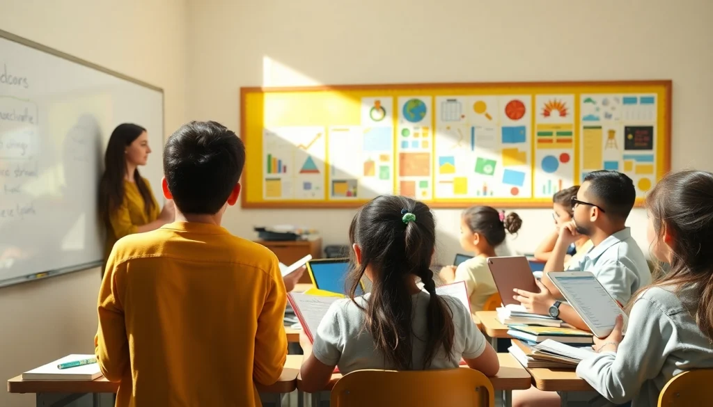 Engaged students interacting with tools promoting Education in a dynamic classroom setting.