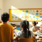 Engaged students interacting with tools promoting Education in a dynamic classroom setting.