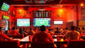 Explore the exciting world of sports betting in India, with fans cheering in a lively sports bar.