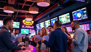 People enjoying sports betting at a lively sportsbook in South Carolina.