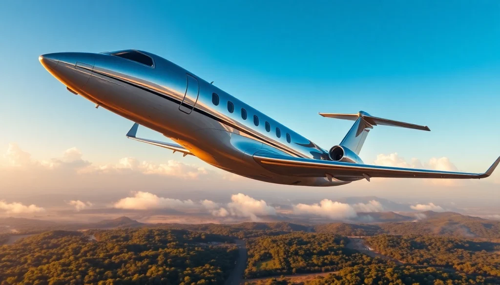Fly 88 private jet flying above picturesque landscapes, embodying luxury air travel.