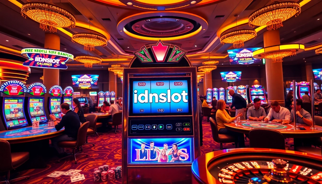 Players enjoying the excitement of idnslot at a vibrant casino with lively games.