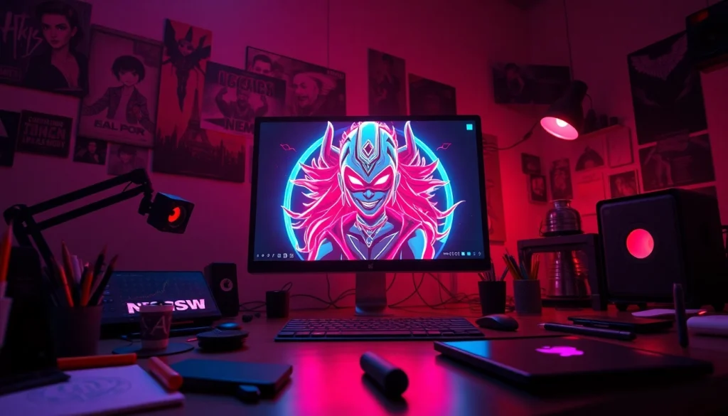 AI NSFW character design showcased in a vibrant digital workspace.